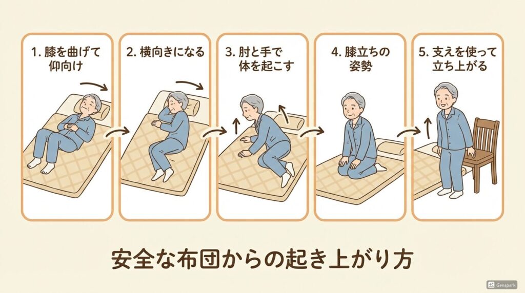 安全な布団からの起き上がりイラスト