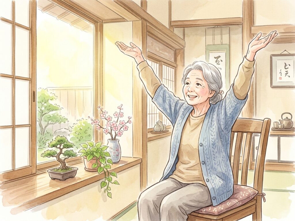 日光浴をする高齢者