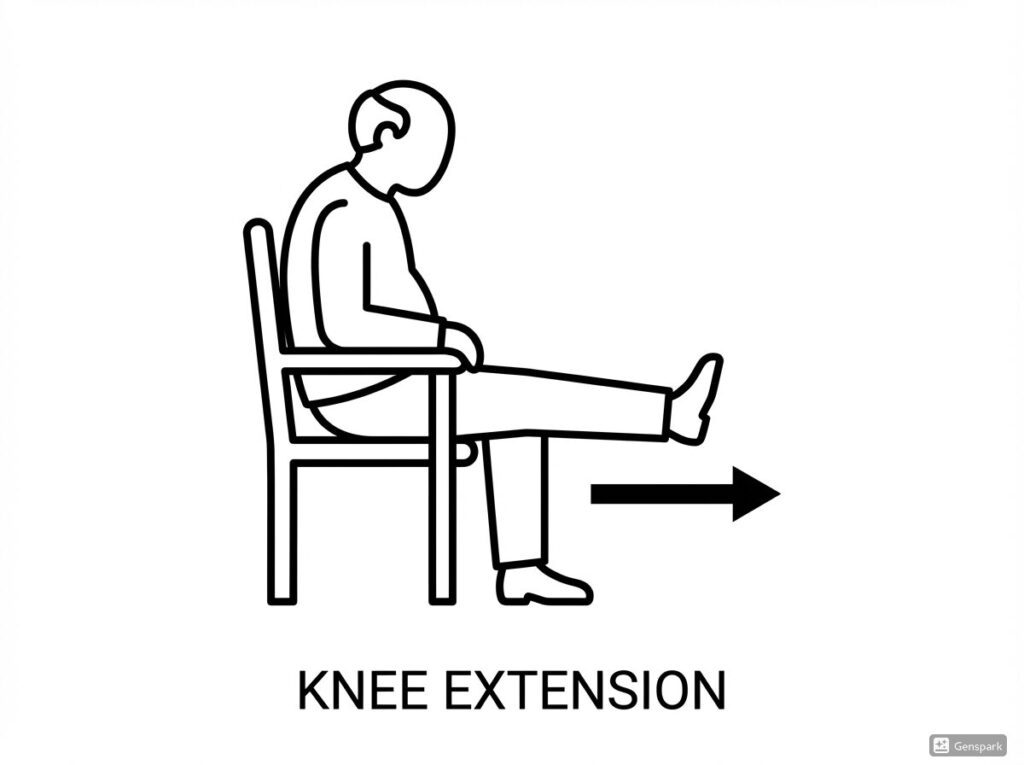寝たきり予防トレーニング、膝伸ばし運動、大腿四頭筋