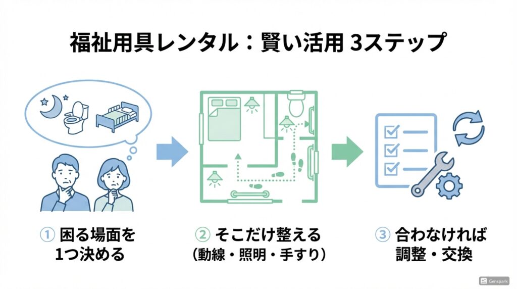 福祉用具レンタル、賢い活用法3ステップ