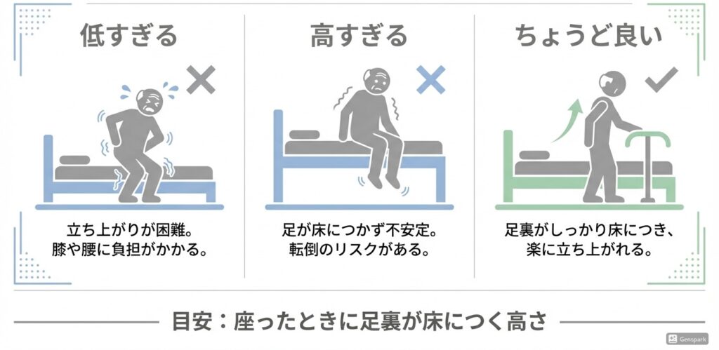 ベッドから立てない時の解決策、ベッドの高さを調整する